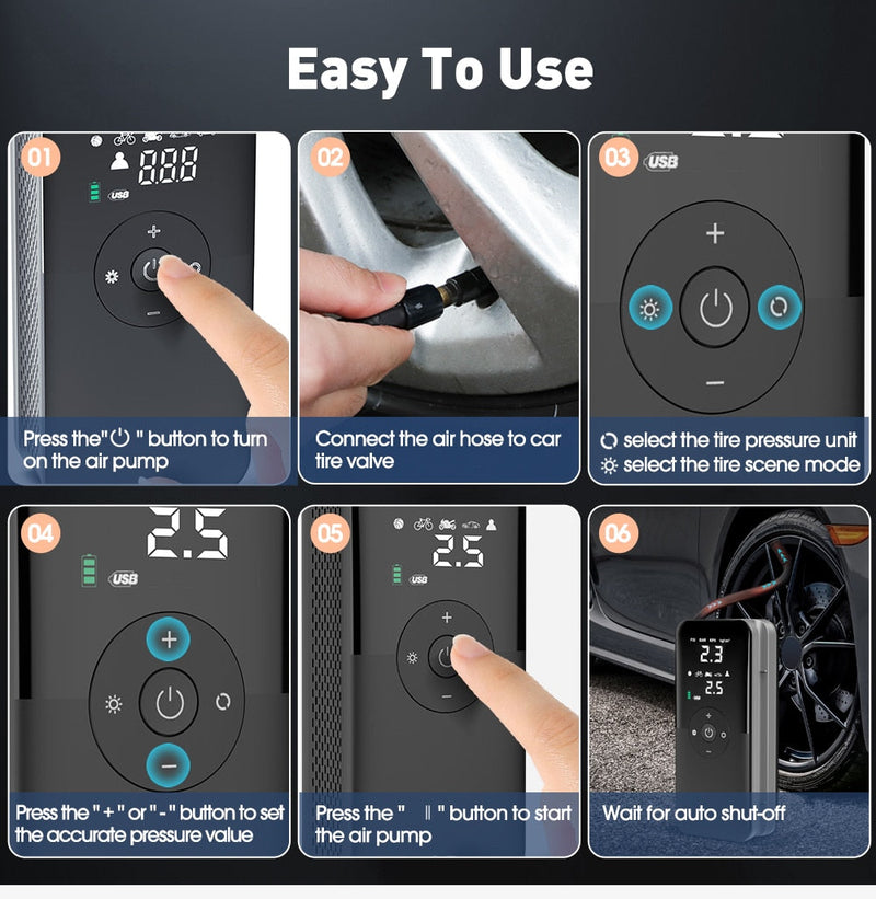 CARSUN Rechargeable Air Pump Tire Inflator Portable Compressor Digital Cordless  Tyre Inflator